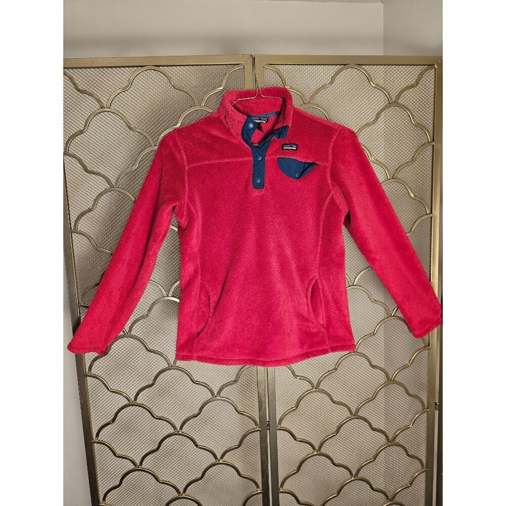 Patagonia Kid's Synchilla Snap-T Fleece Pullover Size XL Pink/Navy Preppy School